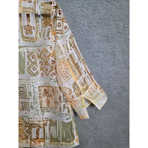 Womens Sheer Mesh Gauze Top See Through Blouse M/L White Yellow Brown Aztec - Picture 7 of 8